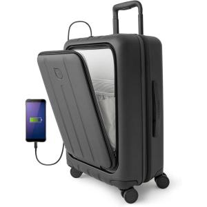 imageAerotrunk Airline Approved Carry On Luggage with Front Pocket  Premium Hard Shell Expandable Suitcase with Spinner Wheels TSA Lock  Carryon 23quot BlackBlack